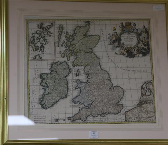 Jean Covens and Cornielle Mortimer. A coloured engraved map of Magnae Britannia, Sive Angliae Scotiae nec non Hiberniae, 50 x 59cm